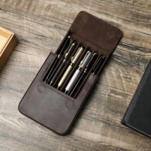 Hot Handmade Genuine Leather Pen Case Office Pencil Holder Pens Bag School Gifts