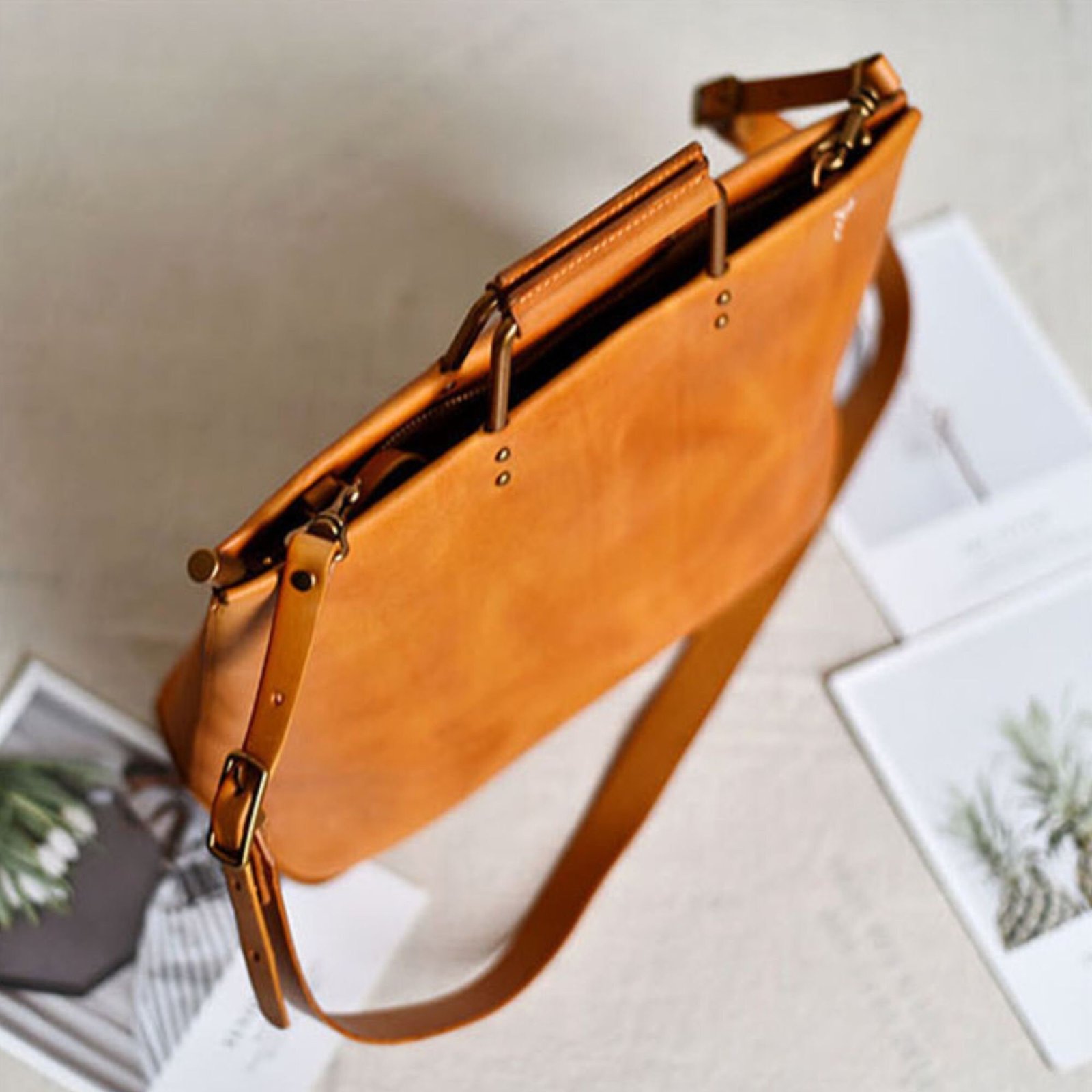 il_fullxfull.6055544508_kkxj Retro handmade natural genuine leather handbags with metal handles simple personality handbags cowhide shoulder messenger bag - Image 3