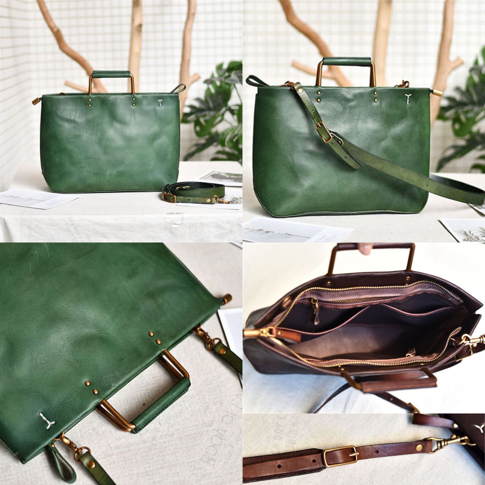il_fullxfull.6055545202_qic8 Retro handmade natural genuine leather handbags with metal handles simple personality handbags cowhide shoulder messenger bag - Image 5