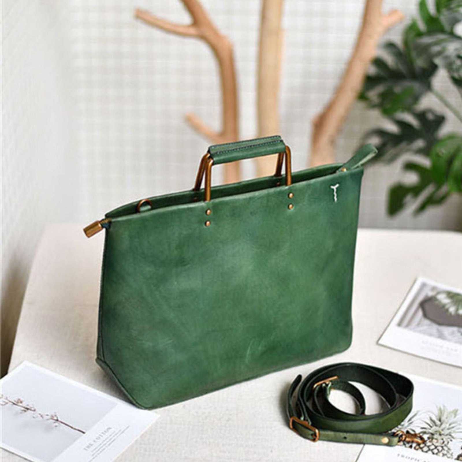 il_fullxfull.6055545374_9umy Retro handmade natural genuine leather handbags with metal handles simple personality handbags cowhide shoulder messenger bag - Image 6