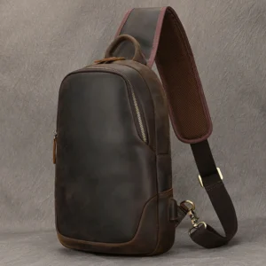 home 2025 New Men's USB Charging Large Genuine Leather Retro Leisure Travel Sports Cycling Chest Bag Shoulder Messenger Bag Daily Bag