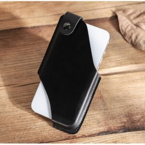 Leather Men Phone Waist Case Bag Magnetic Button Cellphone Belt Clip Holster for Phones 6.1 inch