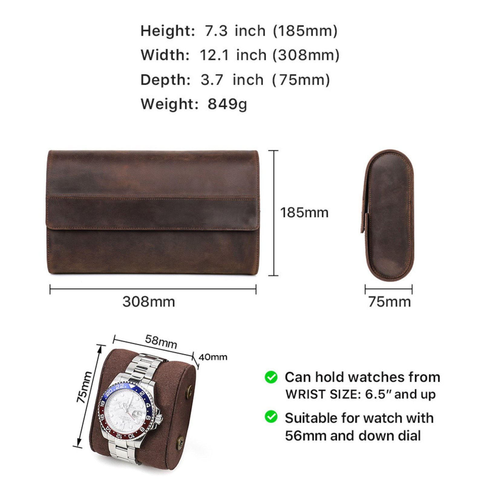 il_fullxfull.6405059872_7qan CONTACT'S FAMILY Vintage Genuine Leather 2 Slots Watches Case Travel Portable Watch Holder Display Organizer with Metal Buttons - Image 5