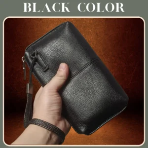 NUKA Men's Genuine Leather Clutch Bag High Quality Handbag Zipper Long Wallet Credit Card Bag Women Top Cowhide Mobile Phone Bag