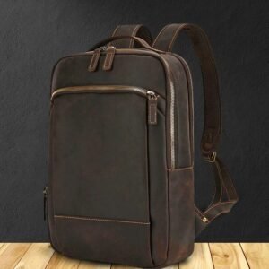 Luufan Men's Crazy Horse Leather Backpack 15.6 inch laptop Retro Rucksack Large CaPacity Travel Backpack Big Male Computer Bag