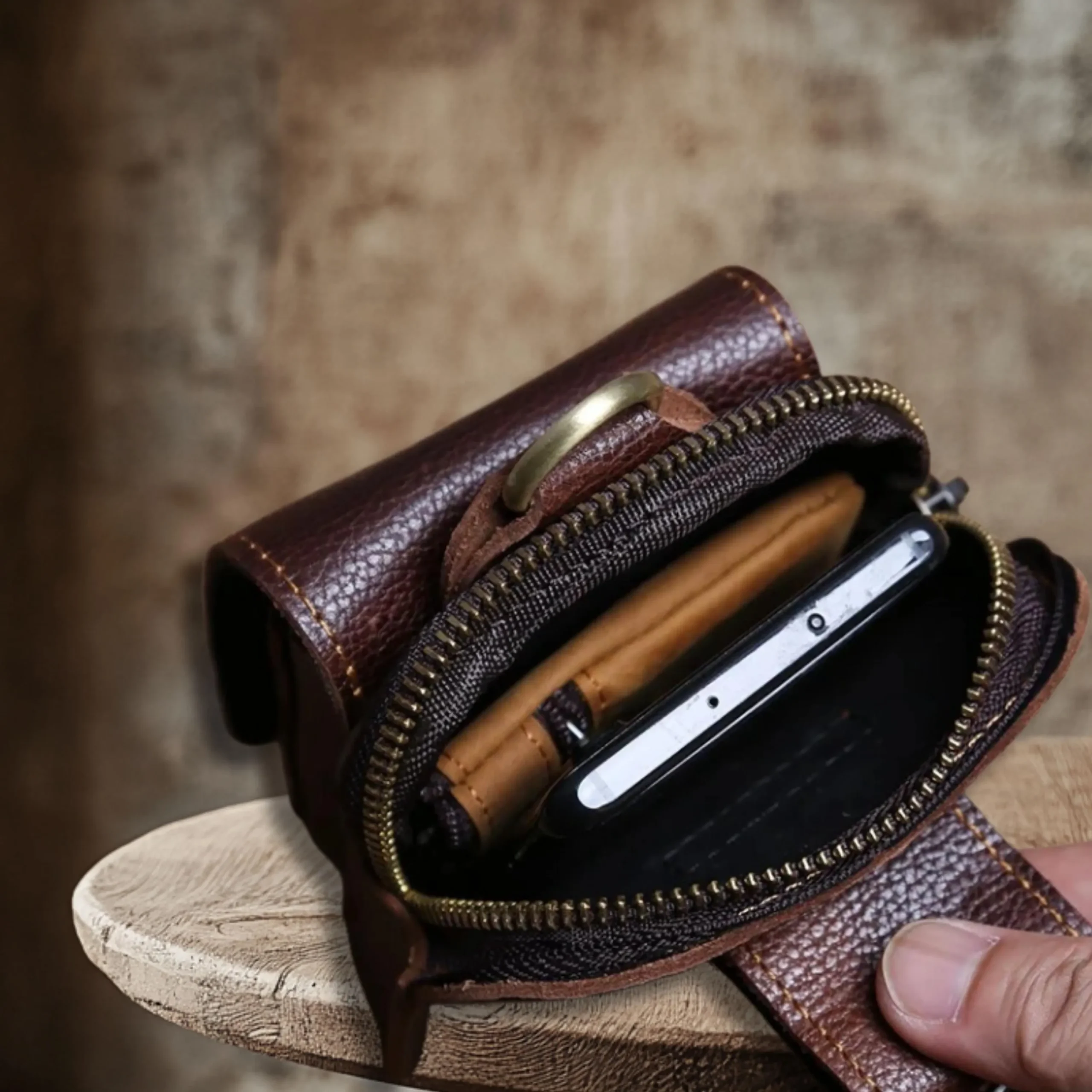 il_fullxfull.7093390739_41o4 (1) NZPJ Genuine Leather Men's Waist Bag Top Layer Cowhide Fashion Hook Bag Leisure Belt Bag Cigarette Box 6.5-inch Mobile Phone Bag - Image 7