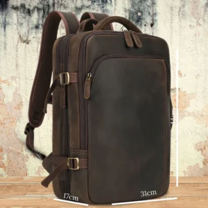 home Business Male Backpack Leather Men's Bag Multifunctional Handbag Large Capacity Crazy Horse Leather Backpack