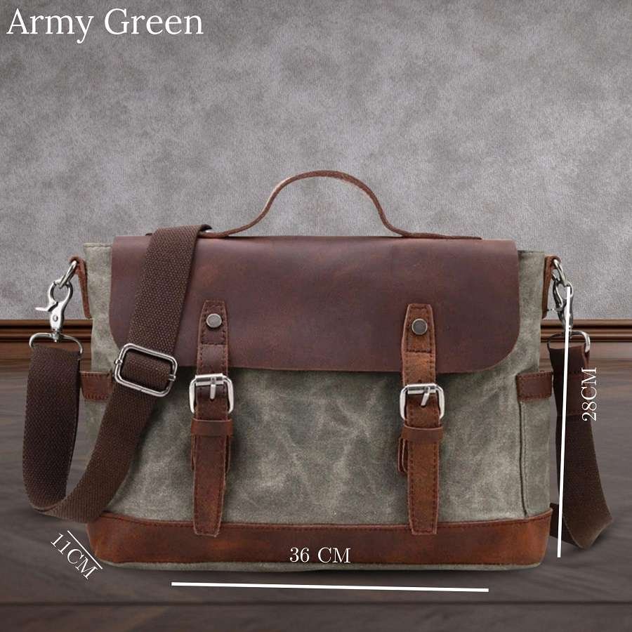 il_fullxfull.7158241004_n93b Vintage Men Briefcase Business Messenger Bag Waxed Canvas Office Crossbody Shoulder Bag with Genuine Leather Trims