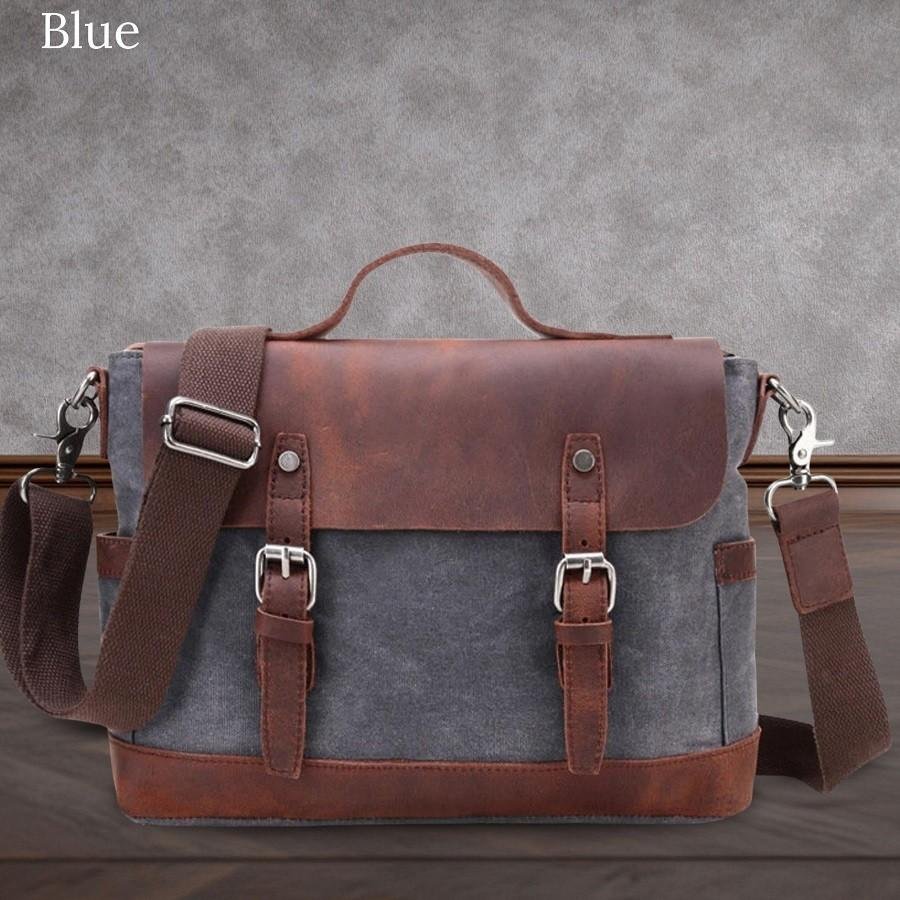 il_fullxfull.7158241044_77nj Vintage Men Briefcase Business Messenger Bag Waxed Canvas Office Crossbody Shoulder Bag with Genuine Leather Trims - Image 2