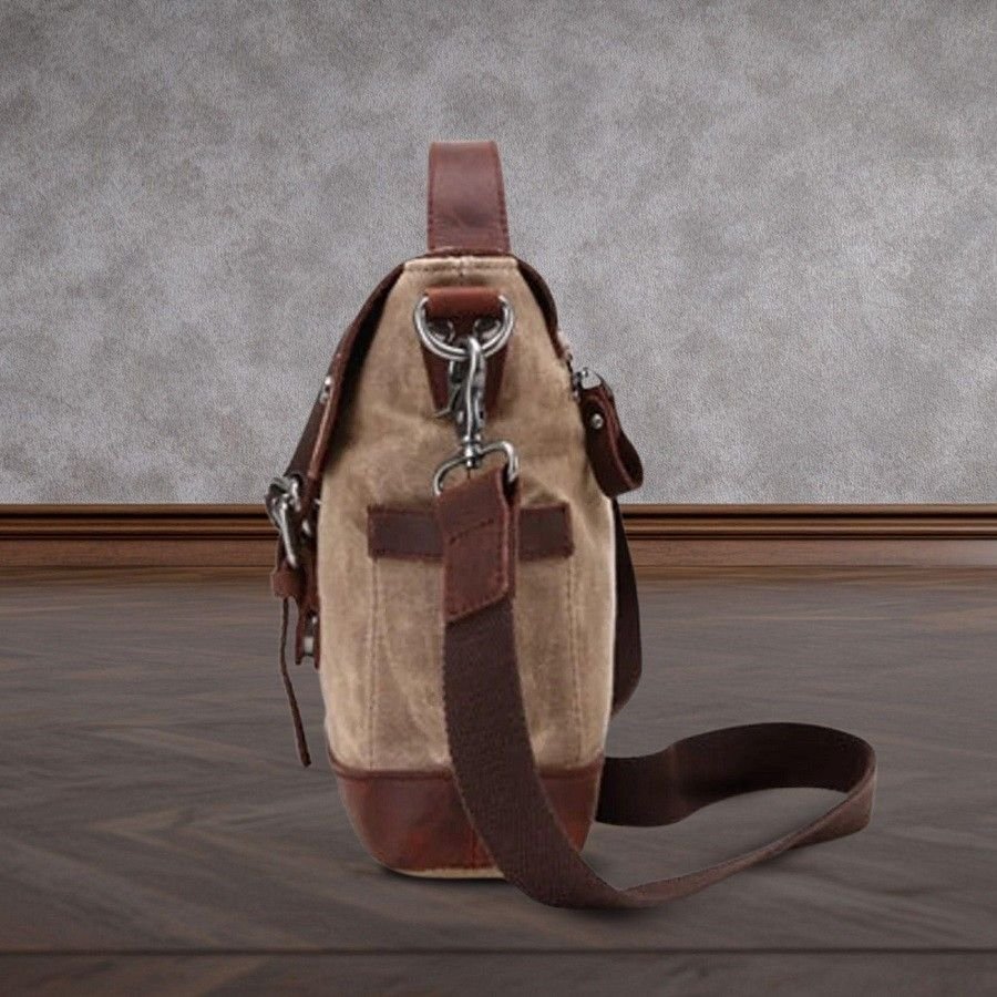 il_fullxfull.7158241148_b334 Vintage Men Briefcase Business Messenger Bag Waxed Canvas Office Crossbody Shoulder Bag with Genuine Leather Trims - Image 3