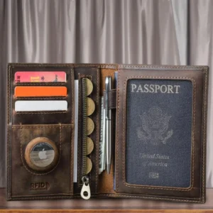 Vintage Men's Travel Wallet Genuine Leather Luxury Passport Bags RFID Blocking Protect Men Card Holder Anti-lost Wallets