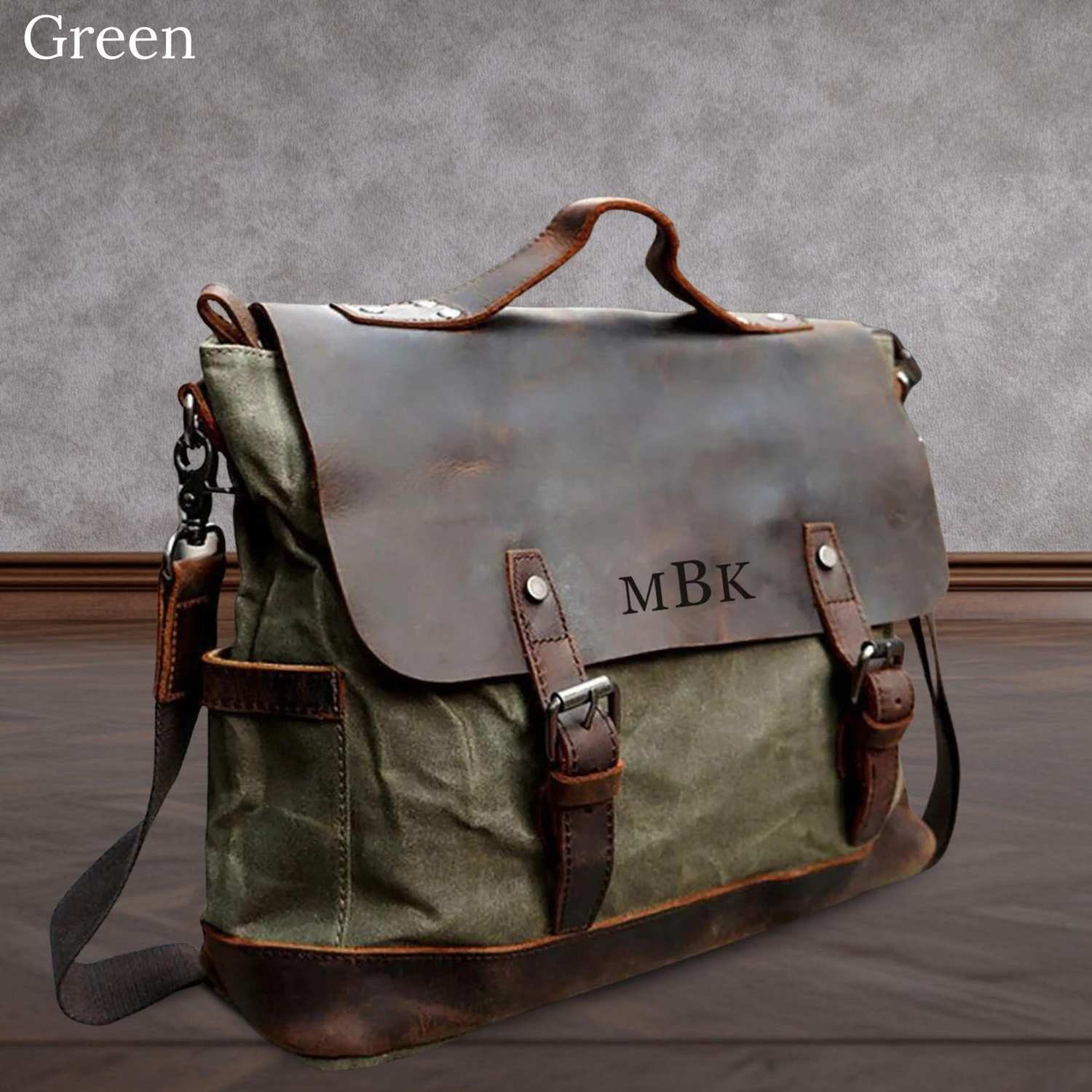 il_fullxfull.7206230811_g4vc1 Vintage Men Briefcase Business Messenger Bag Waxed Canvas Office Crossbody Shoulder Bag with Genuine Leather Trims - Image 4