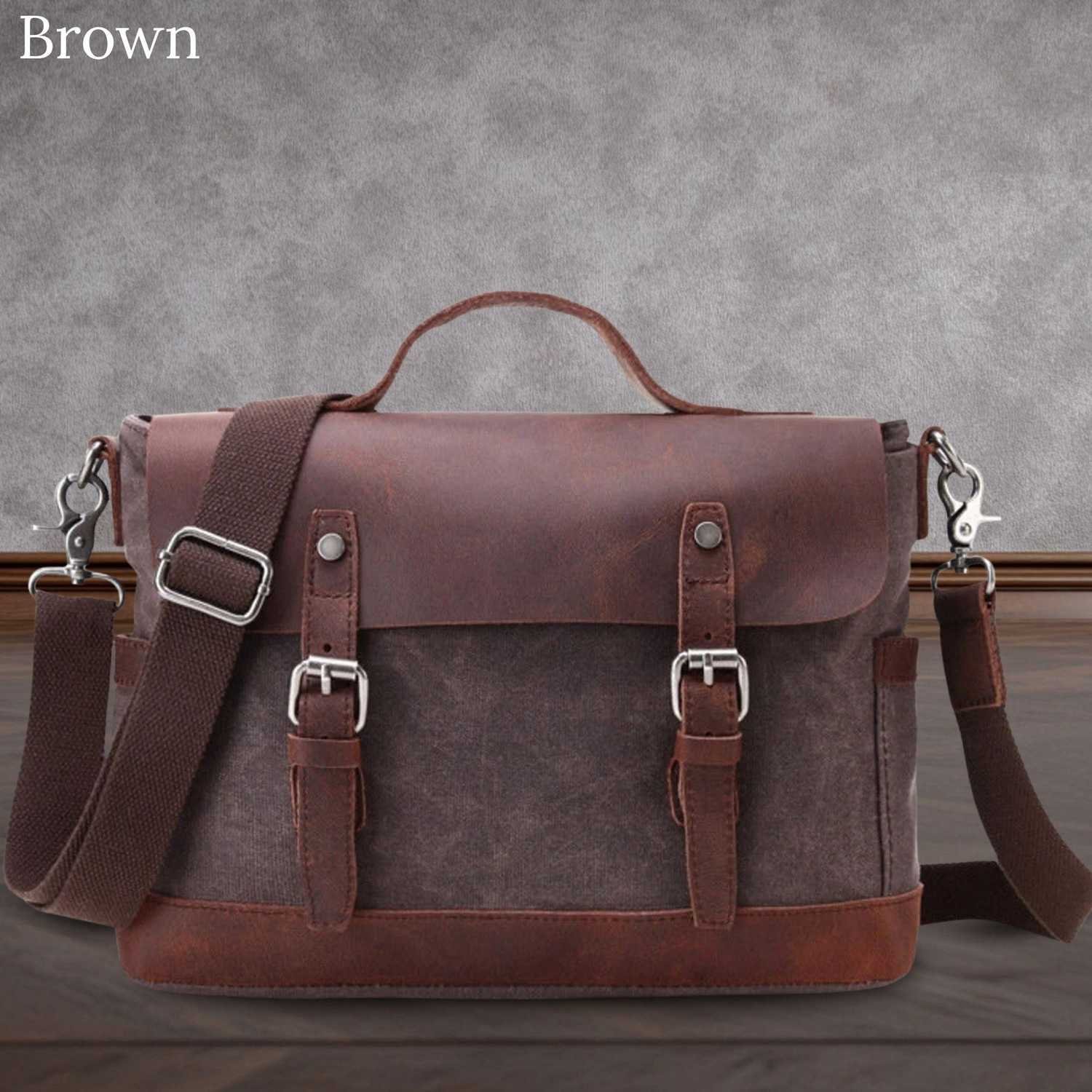 il_fullxfull.7206230873_eng7 Vintage Men Briefcase Business Messenger Bag Waxed Canvas Office Crossbody Shoulder Bag with Genuine Leather Trims - Image 5