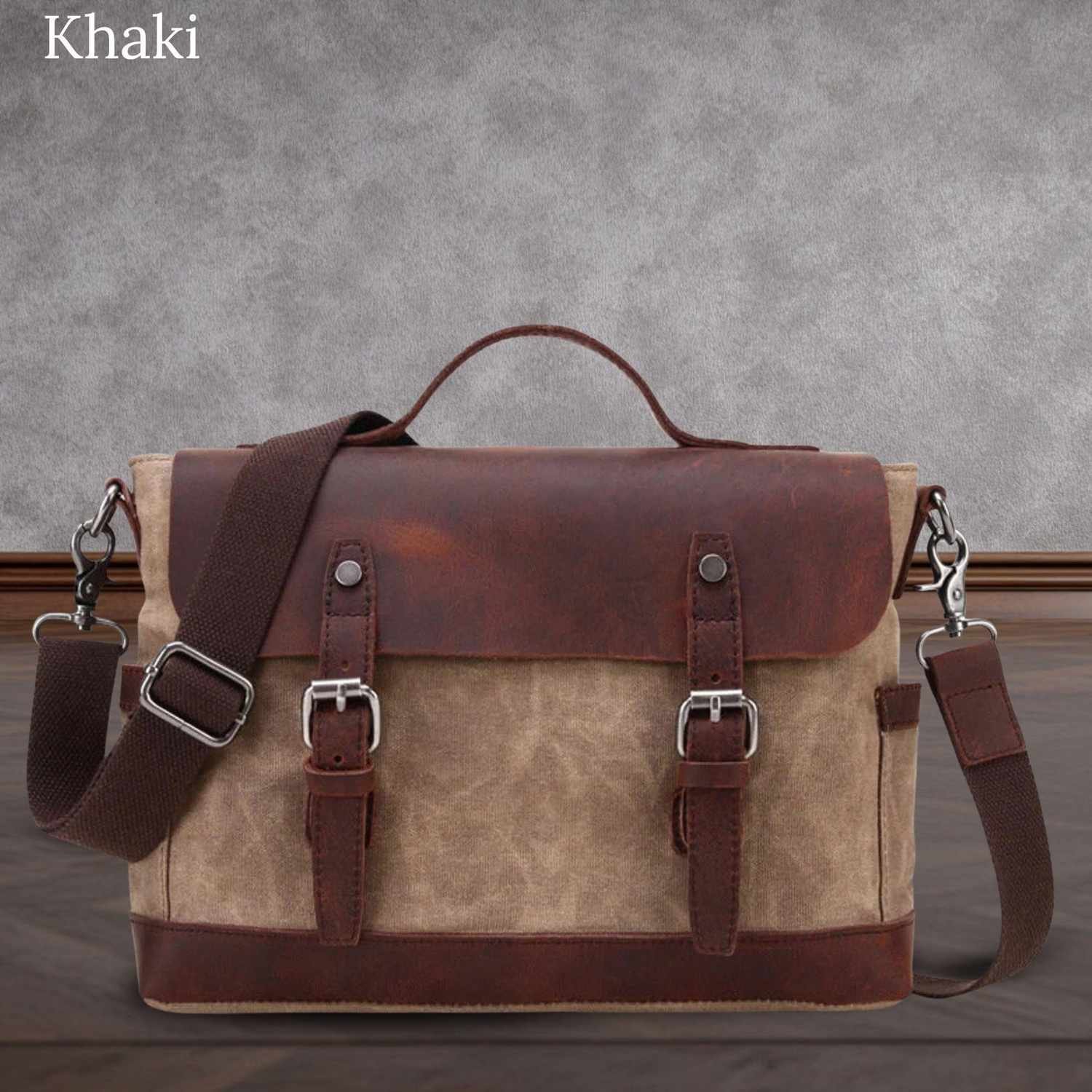 il_fullxfull.7206230909_fk0e (1) Vintage Men Briefcase Business Messenger Bag Waxed Canvas Office Crossbody Shoulder Bag with Genuine Leather Trims - Image 7