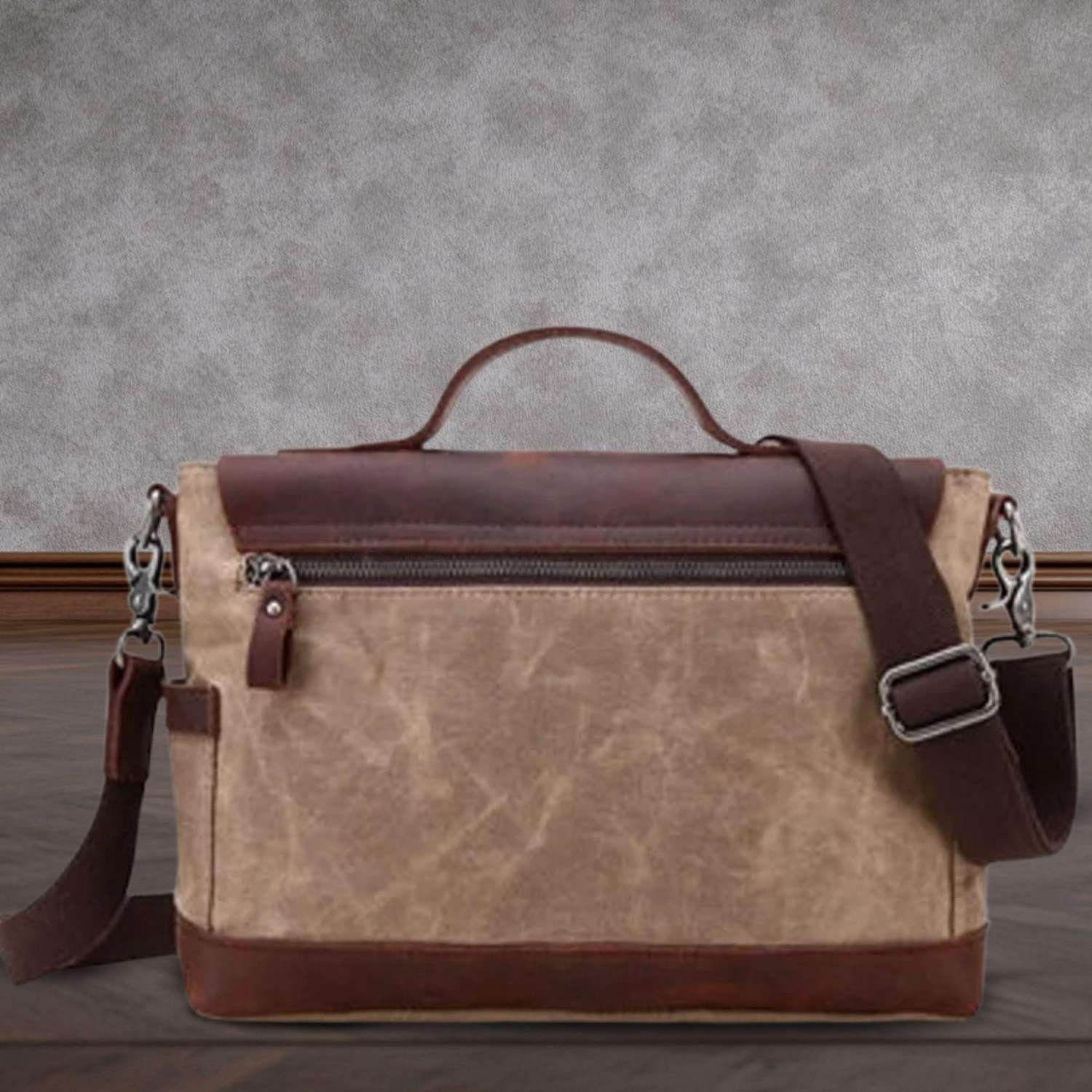 il_fullxfull.7206230947_2sc5 Vintage Men Briefcase Business Messenger Bag Waxed Canvas Office Crossbody Shoulder Bag with Genuine Leather Trims - Image 8