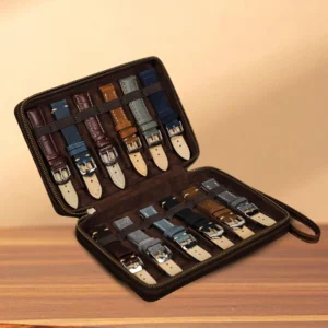 Leather Watch Band Storage Display Box Organizer Luxury Retro Casket 12 Slot Strap Watch Bracelet Travel Case Square Zipper Bag