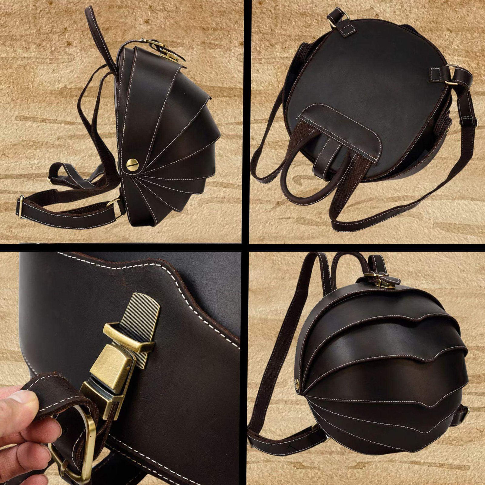 il_fullxfull.7306162299_r2eb Feature Vintage Leather Backpack Men Women Unique Designer Travel Bagpack Retro Crazy Horse Leather Beetle Backpack Anti theft - Image 9