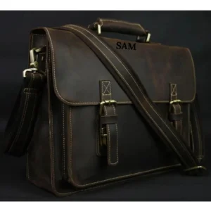 Vintage Crazy Horse Genuine Leather Men Briefcase 15" Laptop Bag Work Business Bag Shoulder Messenger Bag Male Tote Handbag M088