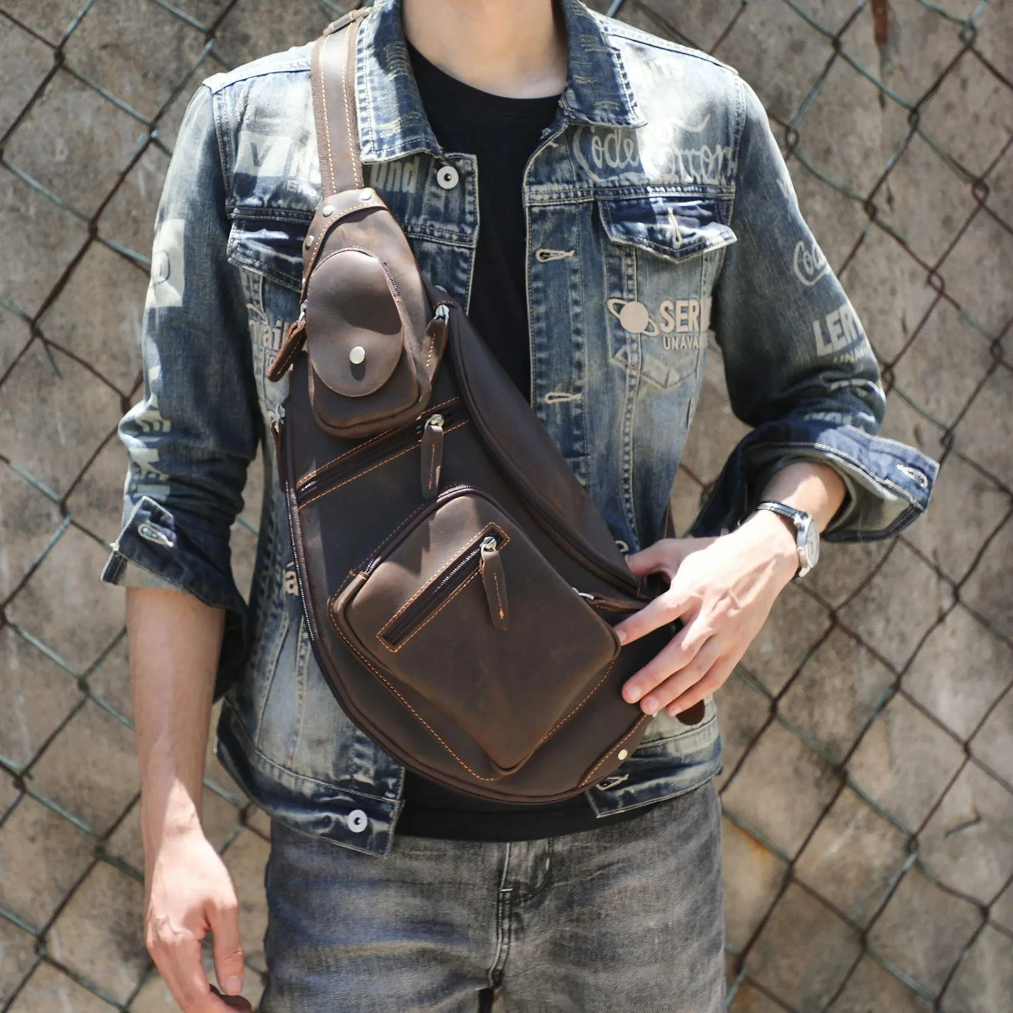 il_fullxfull.7470595644_hvop Genuine Leather Men's Leather Chest Bag Vintage Sling Bag For Men Crossbody Shoulder Bag Casual Small Backpack