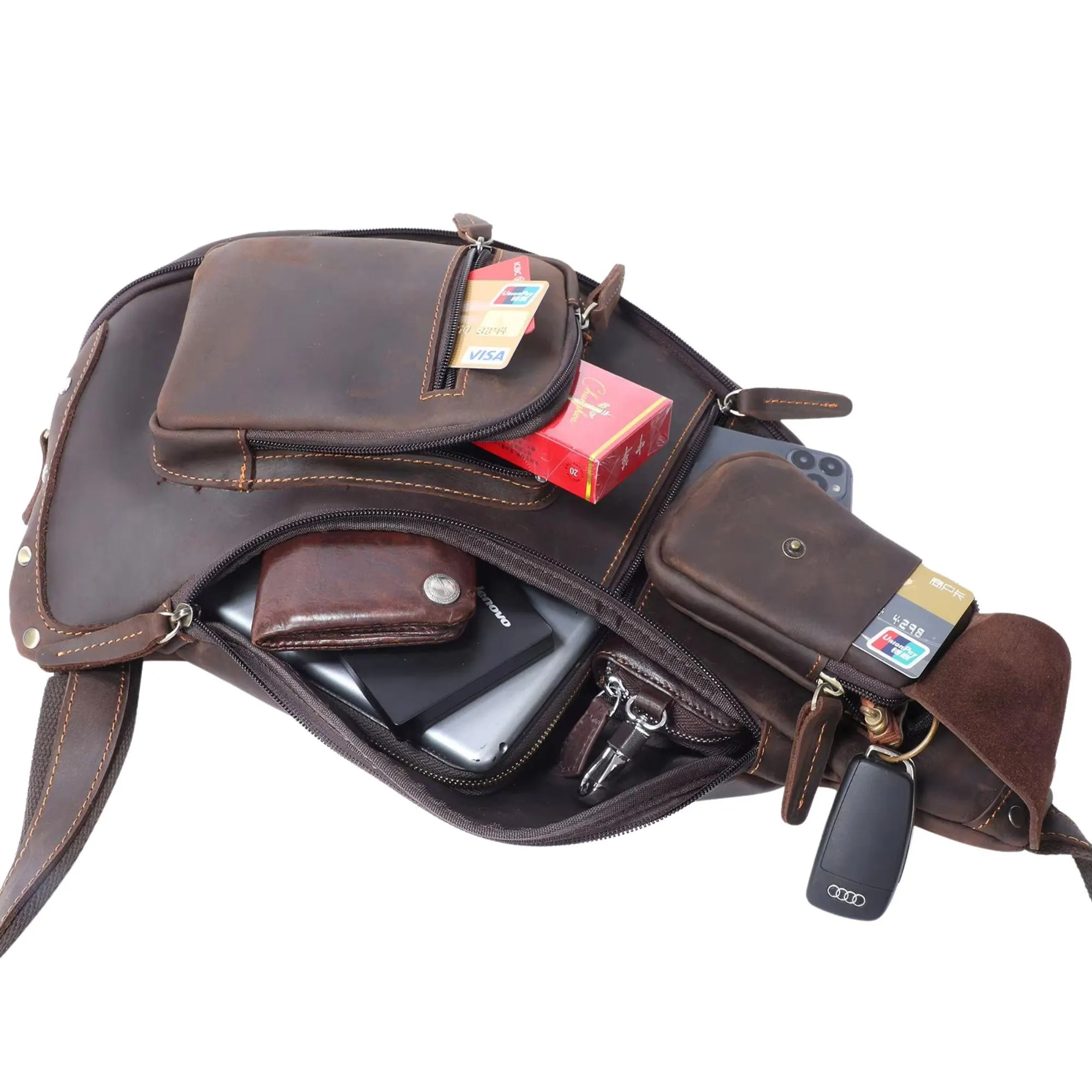 il_fullxfull.7518528321_2ama Genuine Leather Men's Leather Chest Bag Vintage Sling Bag For Men Crossbody Shoulder Bag Casual Small Backpack - Image 6