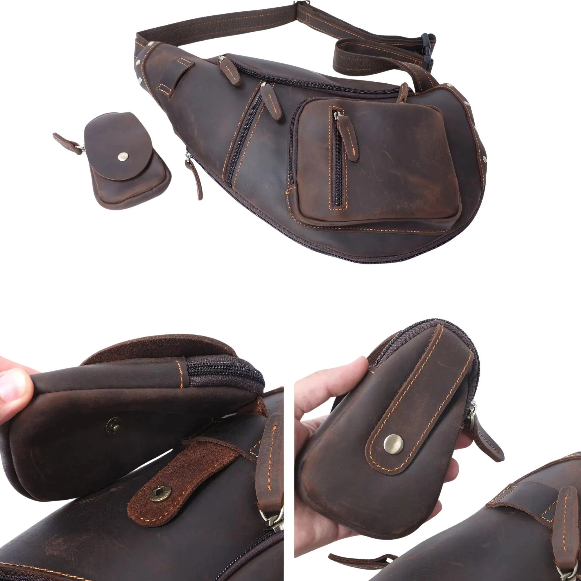 il_fullxfull.7518528419_8vk4 Genuine Leather Men's Leather Chest Bag Vintage Sling Bag For Men Crossbody Shoulder Bag Casual Small Backpack - Image 8