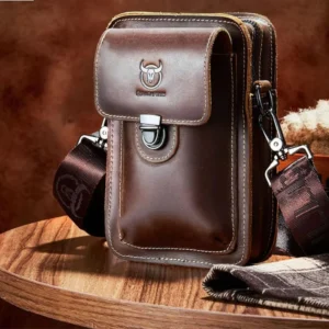 home bullcaptain crazy horse leather male waist pack phone pouch bags waist bag men's small chest shoulder belt bag back pack yb075