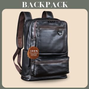 mens leather double shoulder baothead layer cowhide backpack large capacity travel bag leisure school bag simple computer bag